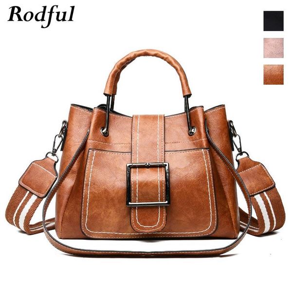 

rodful vintage small women's handbag leather bucket bag female retro small messenger shoulder bag women wide strap hand lady