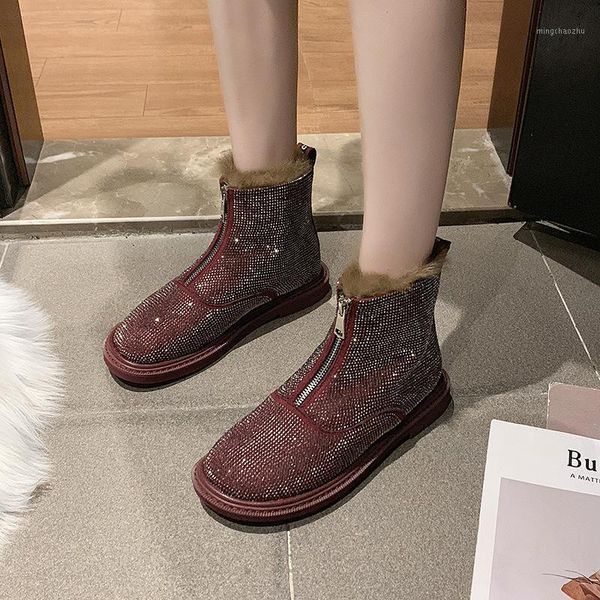 

boots diamond girl full of crystals fur short england locomotive knight snow co lady shoes -401, Black