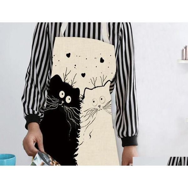 

kitchen apron funny cat printed sleeveless cotton linen aprons for men women jllmfn dh_niceshop