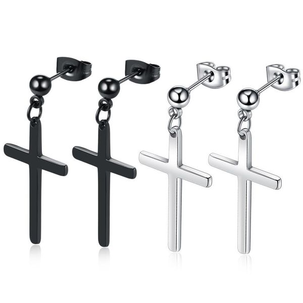 

2pcs/lot new cross dangle steel ear tragus cartilage helix stud bars simple stud earrings piercing for men/women jewelry 20g q sqcaqe, Silver