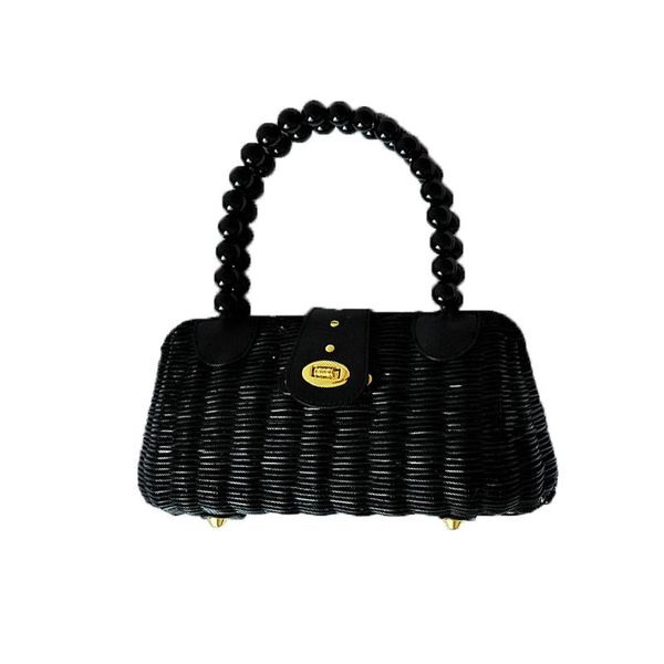 

new women autumn black rattan straw bags ins popular female casual knit handbag mini travel weave ladies handle bolsa ss3443