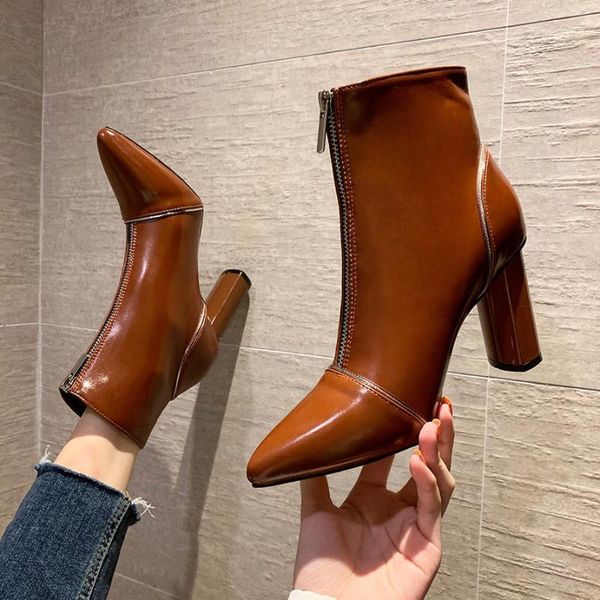 

high-heeled boots, thick heel versatile pointed fashion women boots1, Black