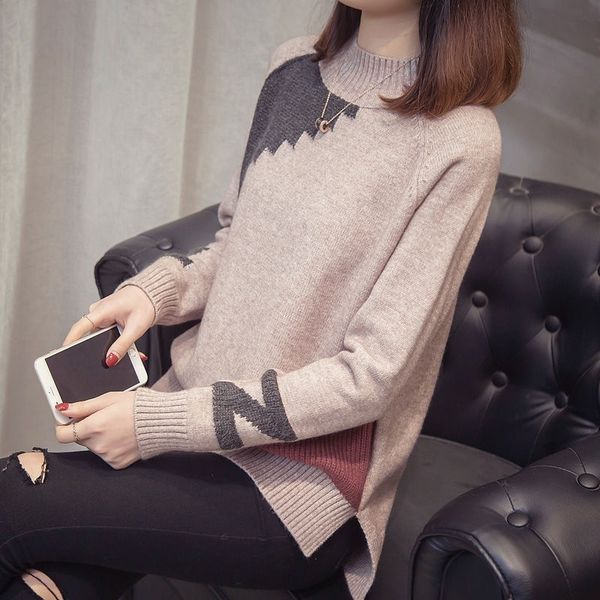 

letter stitching sweater women loose pullover long sleeves net red thick side split bottoming knitted jumpers female spring 201130, White;black