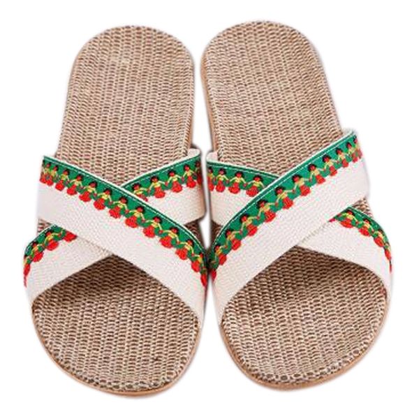 

women's summer linen sandals indoor l home shoes outside open toe white cross flax slippers women slides beach flip flops #le49, Black