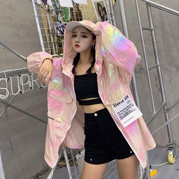 

shiny baggy jacket for women silver jacket casual neon with hood summer slim plus size jackets long sleeve coat, Black;brown