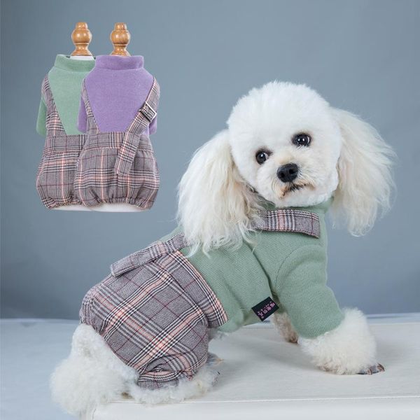 

winter padded clothes dog bibs autumn winter warm thick padded clothes teddy fashion plaid four-legged pet coat