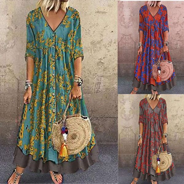 

double new 3 4 sleeve print large women's dress in spring / autumn 2020, Black;gray