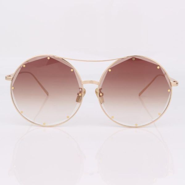 

gold round metal frame gradient lens fashion sunglasses women with studded1, White;black