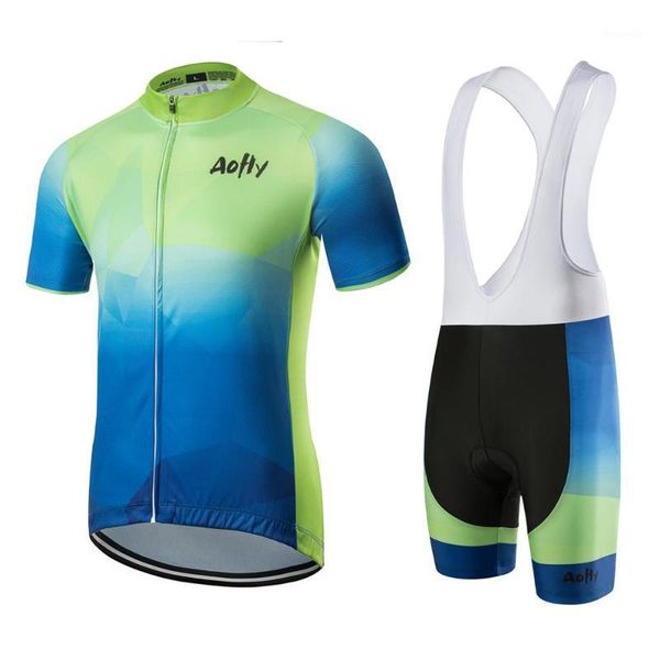 

2020 blue green gradient men's short sleeve cycling jersey sets aofly mtb bike jersey quick-dry clothing maillot ropa ciclismo1, Black;blue