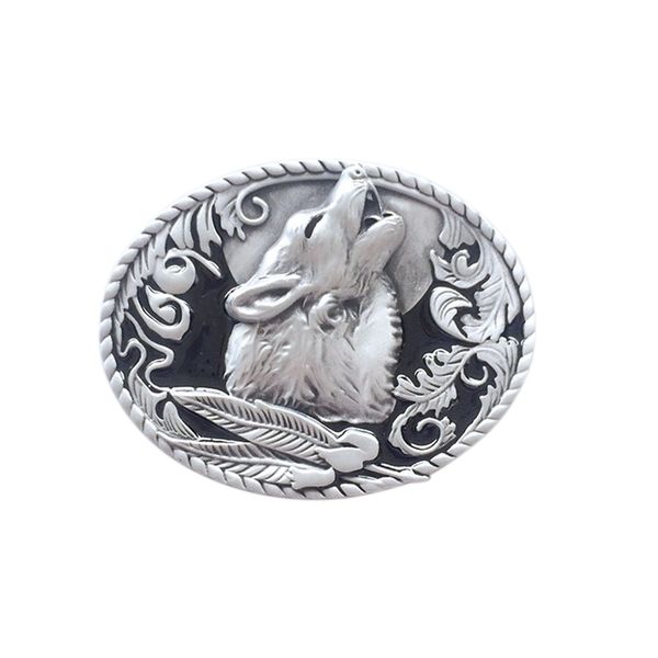 

classic new black enamel western wolf wildlife oval belt buckle boucle de ceinture, Slivery;black