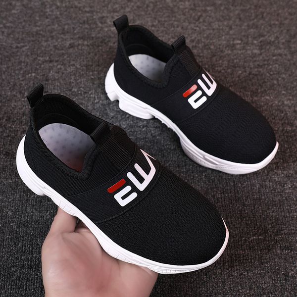 

casual breathable mesh sneakers fabric boys summer grils children sport soft bottom non-slip slip on kids shoes, Black