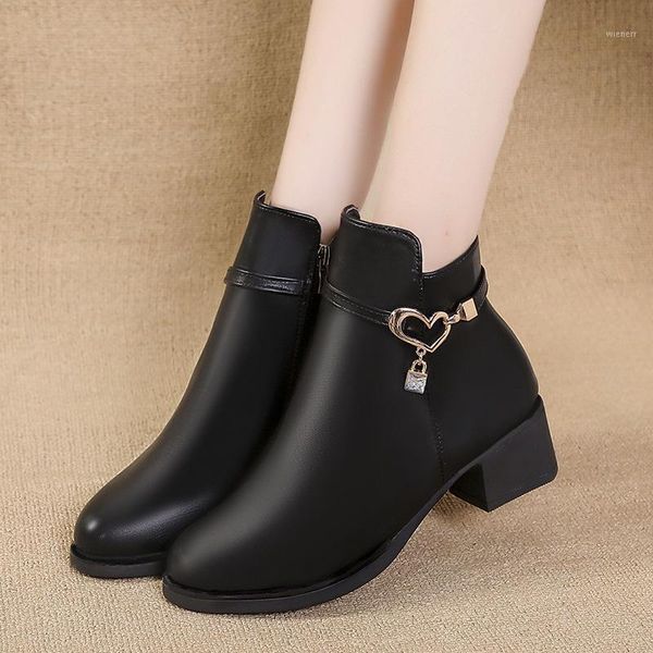 

women's boots autumn/winter 2020 thick heel women's short boots fashion side zipper low heel mother1, Black