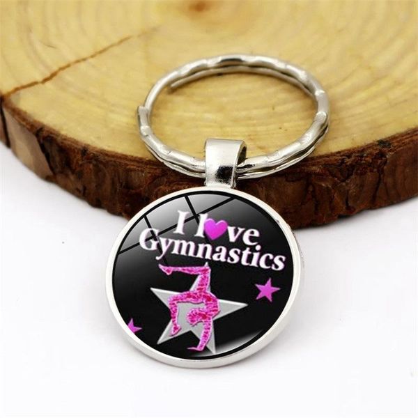 

keychains wg 1pc fashion i love gymnastics cabochon time gem&stone keychain keyrings pendant glass ball metal keyring jewellry, Silver