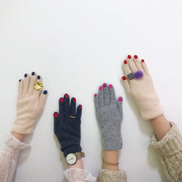 

new chic nail polish cashmere creative gloves women wool velvet thick touch screen gloves woman' winter warm driving, Blue;gray