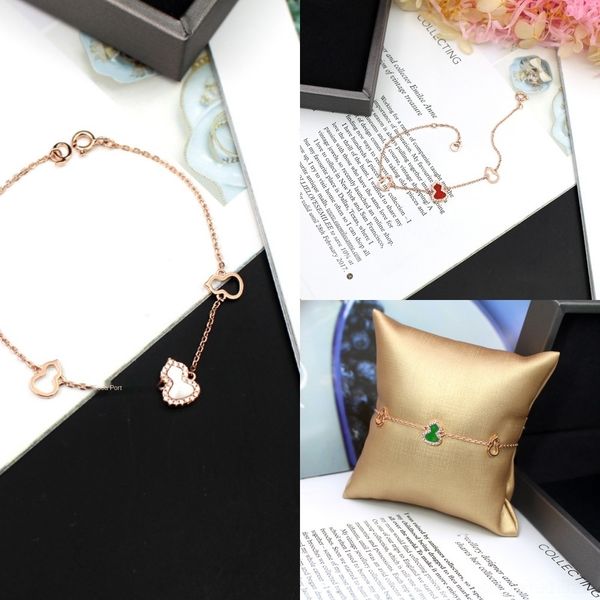 

qjdob chinese s925 red agate gourd wind pure silver micro inlaid with zircon and bracelet bracelet braceletagate braceletplated women's, Golden;silver