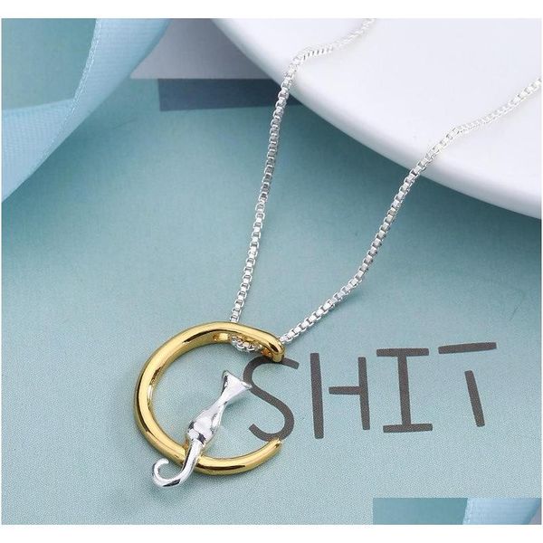 

fashion jewelry cute moon cat pendant necklace wom sqciym homes2007, Silver