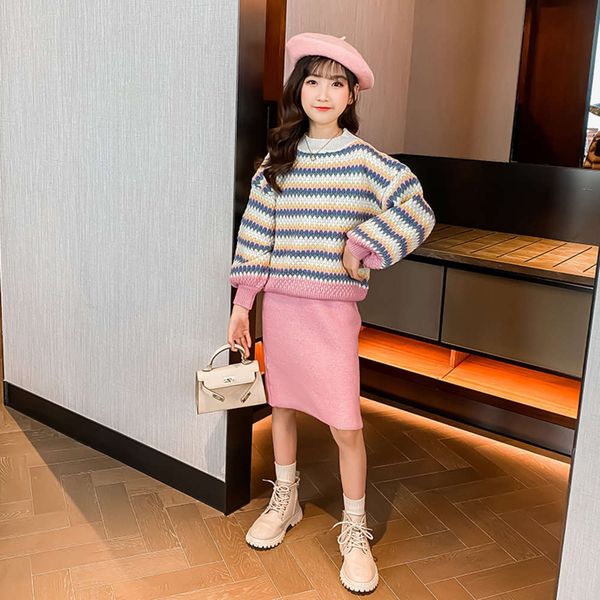 

autumn suit girls' winter sweater, skirt, 2020 new children's leisure and fashionable knitting two piece set, Blue