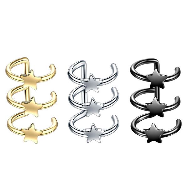 

3pase clip на обертку серьги trangus из нержавеющей стали 3 кольца уха манжеты клип на носовом кольце поддельных пирсинговых корпус ювелирны, Silver