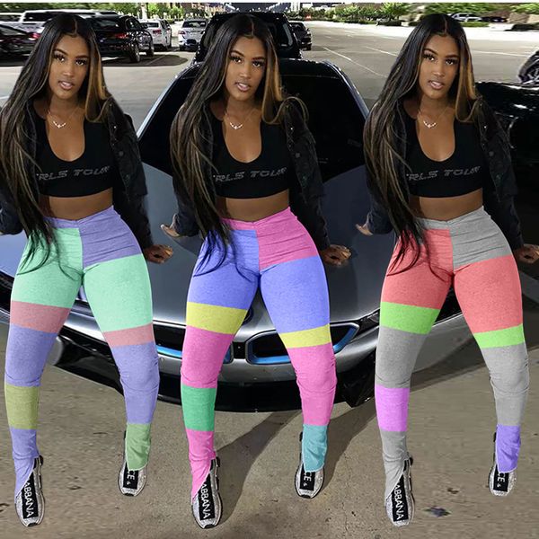 

fashion women's all-match casual sweater fabric color matching high-waist split sports pants, Black;white