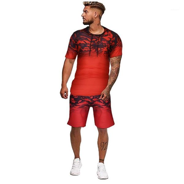 

new men's summer sports suit men short-sleeved digital print casual sports hooded suit men mens bodybuilding shorts suits1, Gray