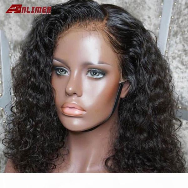 

anlimer short 13x4 lace front human hair wigs 8-14 inch jerry curly human hair wig natural stylish short curly for women, Black
