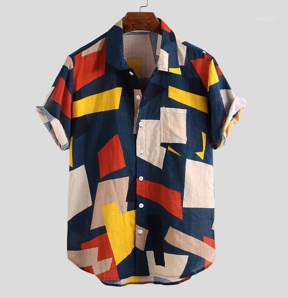 

new printed men's clothing european and american summer beach short-sleeved men's printed shirt1, White;black