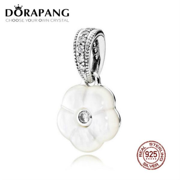 

2021 new 100% 925 sterling silver luminous florals pendant mother-of-pearl & clear cz pendant bead for mother gift bracelet diy, Black