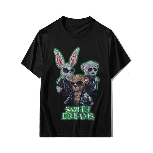 

2021 canadian fashion brand new o-neck men's dark cartoon bear printed cotton t-shirt women's half sleeve tee f96z, White;black