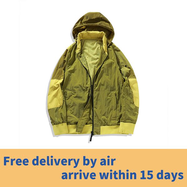 

stone pirates 20ss spring and autumn thin metal nylon hood jacket concealable hat special reflective fabric patchwork coat, Black;brown