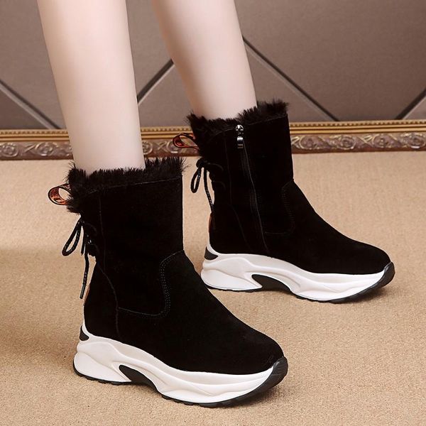 

akexiya 2020women snow boots fashion casual shoes velvet fur snow shoes black wedge chunky sneakers fur women ankle boots