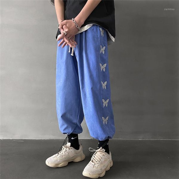 

2021 mens butterfly side striped streetwear joggers pants mens hip hop korean fashoins sweatpants hip hop harem pants xxl1, Black
