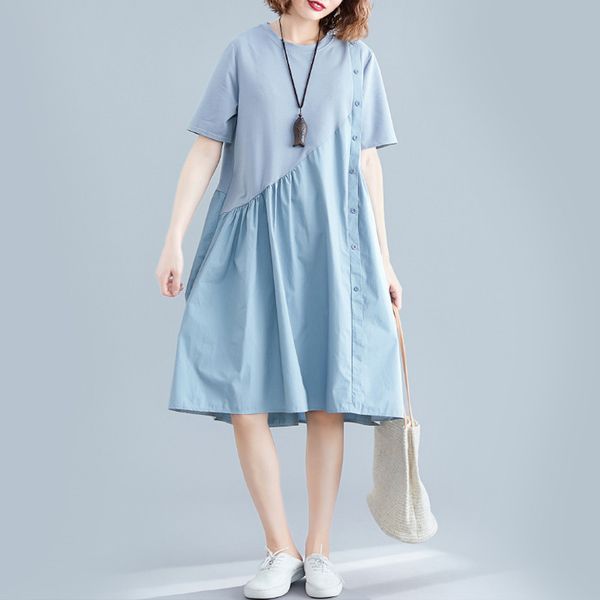 

2021 new large size women's dresses new fashion stitching summer collar short sleeve sundress elegant women dress vestidos uf0h, Black;gray