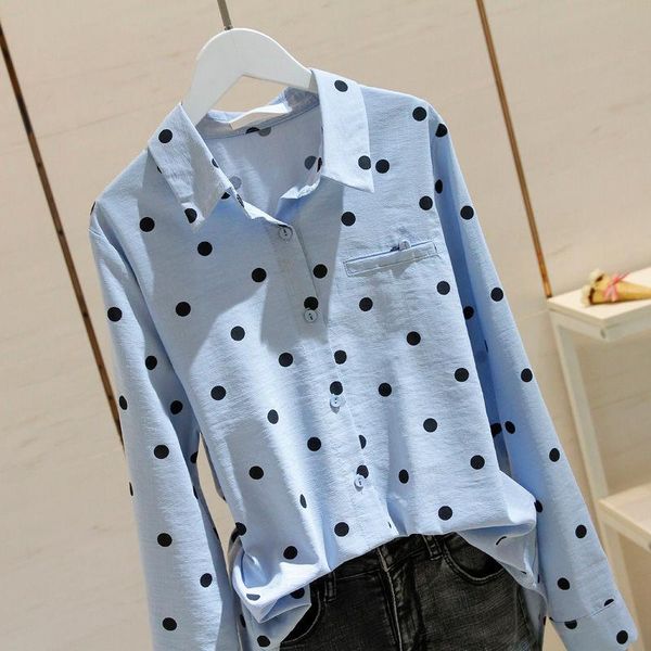 

2021 dot print womens and blouses autumn colorful blusas casual slim fit shirt bohemia femme button blouse mujer k85, White