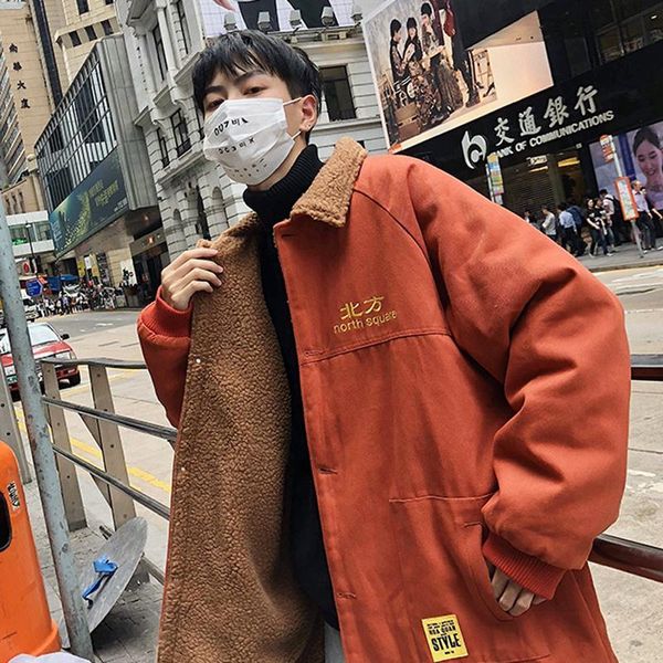 

parkas men winter thickening new turn-down collar coat jacket streetwear mens clothing fashion leisure kg-722, Black