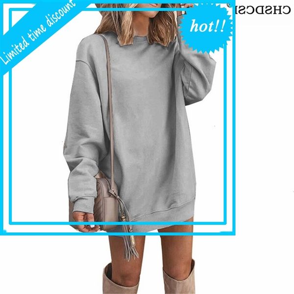 

chsdcsi sweatshirt dresses long mouwen casual herfst spring ladies solid women's vestidos trui gray loss dress, Black