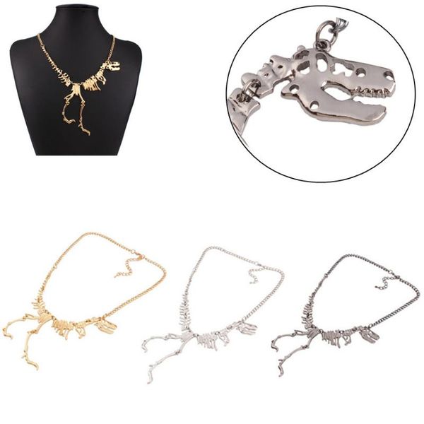 

fashion classic walking pendant necklace skull new skeleton chain 2020 dinosaur bones metal for girls women 3 colors, Silver