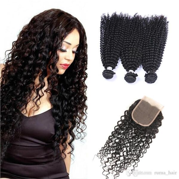 

8a malaysian curly hair with closure jerry curl 3pcs human hair bundles with lace closures malaysian kinky curly weave hair with closure, Black;brown