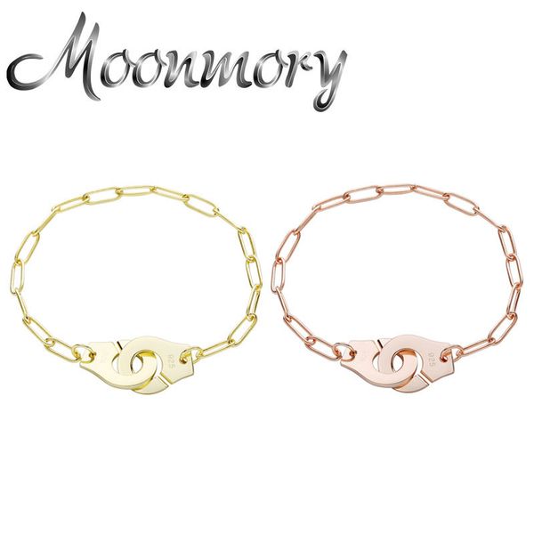 

moonmory 925 sterling silver simple handcuff link bracelet bracelet for women gift 2020 punk lock chain bracelets jewelryq0111, Black