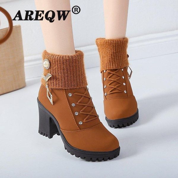 

2020 new autumn winter women boots solid lace-up european ladies shoes fashion high heels boots, Black