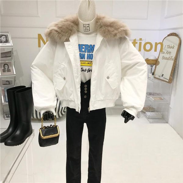 

3plush big lapel short baseball uniform female 2020 autumn and winter new korean loose wild jacket cotton-padded jacket, Black