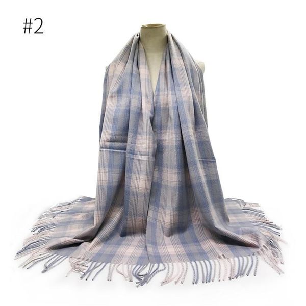 

fashion tassels grid women shawl scarf long cashmere thick female bufanda, Blue;gray