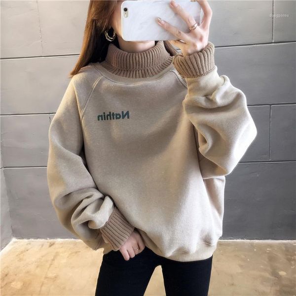 

harajuku hoodies women 2020 women high collar thickening hoodies sweatshirt female letter printing sweatshirt lady1, Black