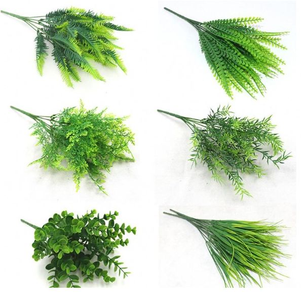 

7 вилкой искусственные растения эвкалиптовые травы пластиковые папоротники зеленые листья поддельных цветочных растений свадьба дома украшен