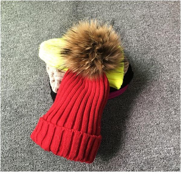 

cllikko knitted real fur hat 100% real raccoon fur pompom hat 2019 winter women hat beanie for women soft warm fe qylgqz