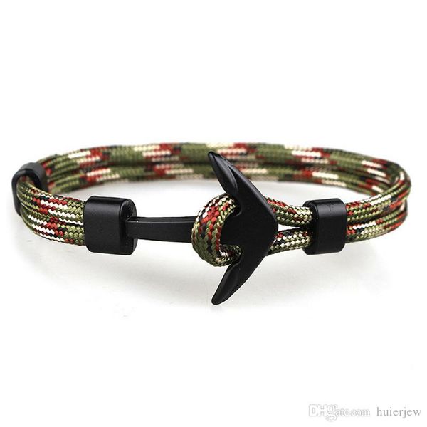 Bracciali con ancoraggio Uomo Nero Uomo Corda Catena Paracord Bracciale Maschile Avvolgimento in metallo Ganci sportivi Bracciali da uomo