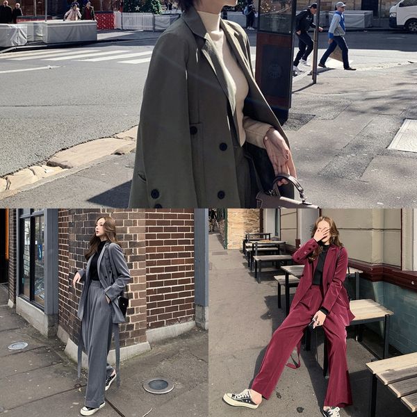 

cwupq korean wide leg leg suit suitdongdaemun small wide pants pants women's autumn and winter new temperament two-piece suit for vhz77, Gray