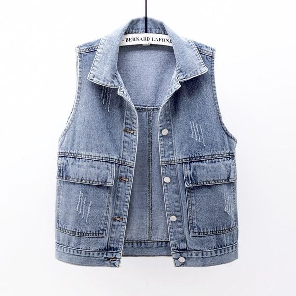 

2021 new spring and autumn women vintage jacket short collar vest denim woman's thin coat sleeveless y162 86p0, Black;white