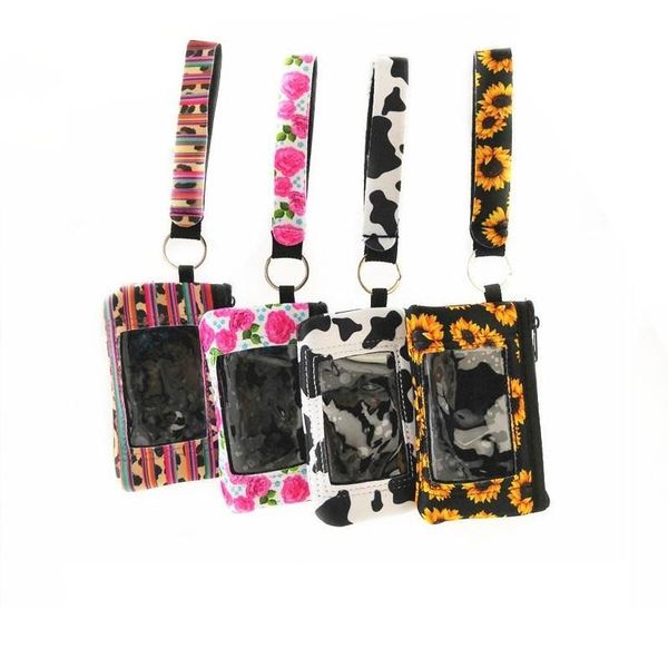 

8pcs new arrival 4 style neoprene card pocket keychain mini neoprene woman change handbag with pvc window