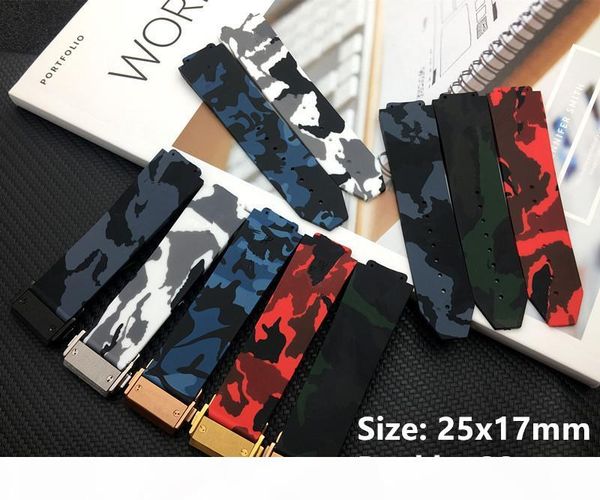 

brand quality 25x17mm red blue black grey camo camoflag silicone for belt for big bang strap watchband watch band logo on, Black;brown