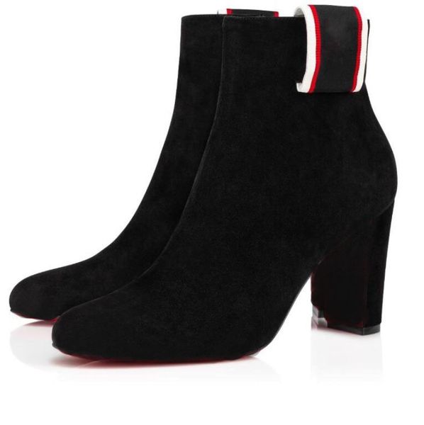

luxurious designer winter plain toe casual style plain leather block heels red bottom capahutta ankle boot dress,party,wedding eu35-43, Black
